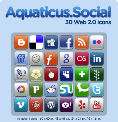 Aquaticus Social by jwloh 15 Free Awesome Social Bookmark Icons Sets