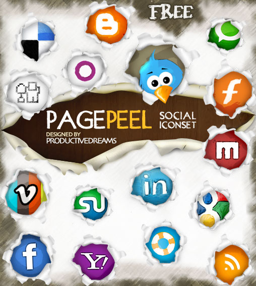 pagepeel free social iconset 15 Free Awesome Social Bookmark Icons Sets